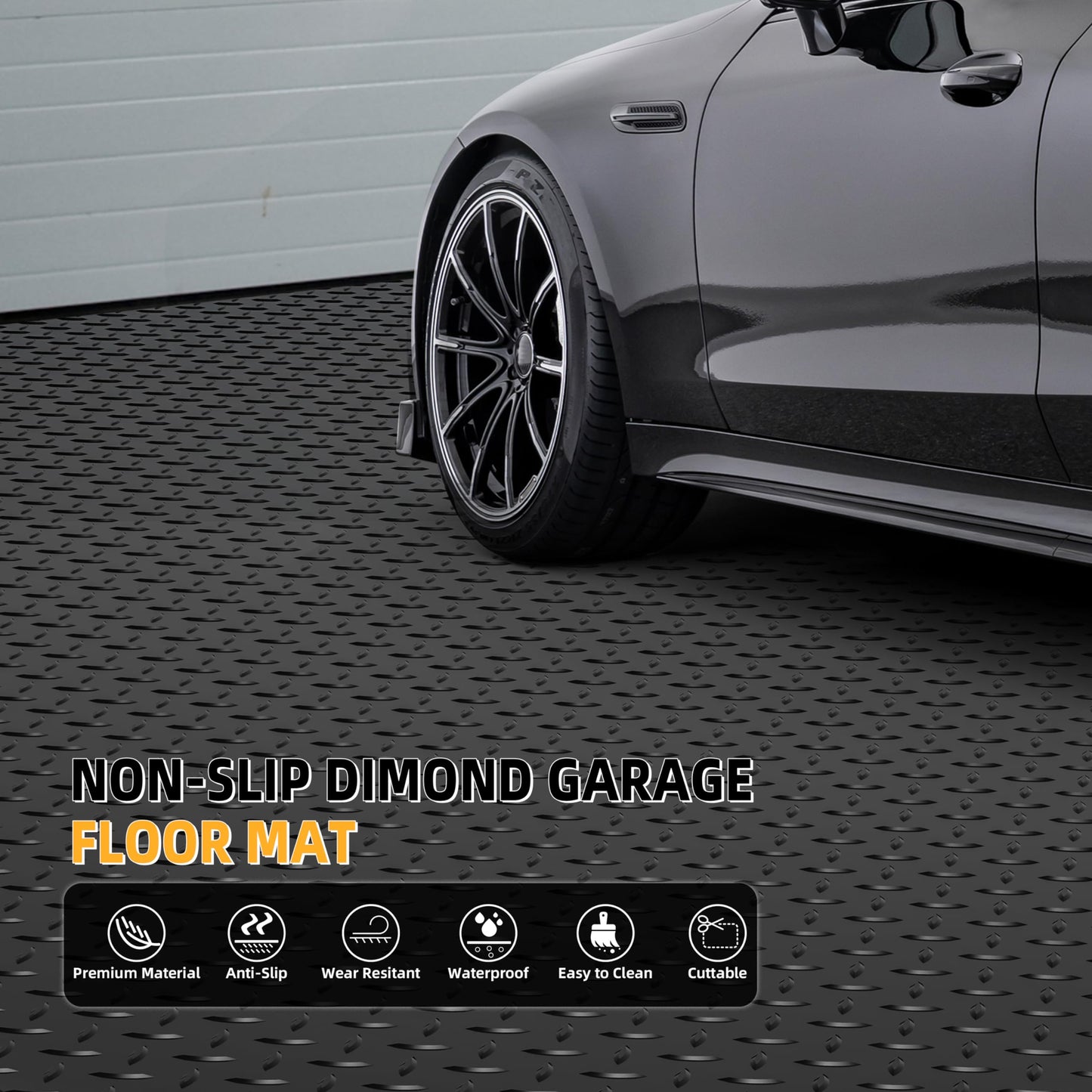 LulnCush 8.2x21 FT Garage Floor Mat, 2.8mm Thickened Diamond Plate PVC Garage Flooring Roll for Under Car Parking, Heavy Duty Garage Floor Protector 172.2 SQFT for Garage, RV Trailer, Basement, Black