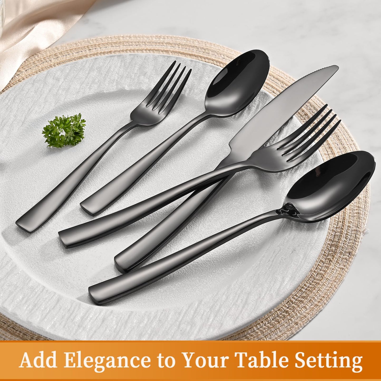 40-Piece Black Silverware Set, Heavy Duty Stainless Steel Flatware Cutlery Set Service for 8, Food-Grade Utensil Sets for Home Restaurant, Dishwasher Safe