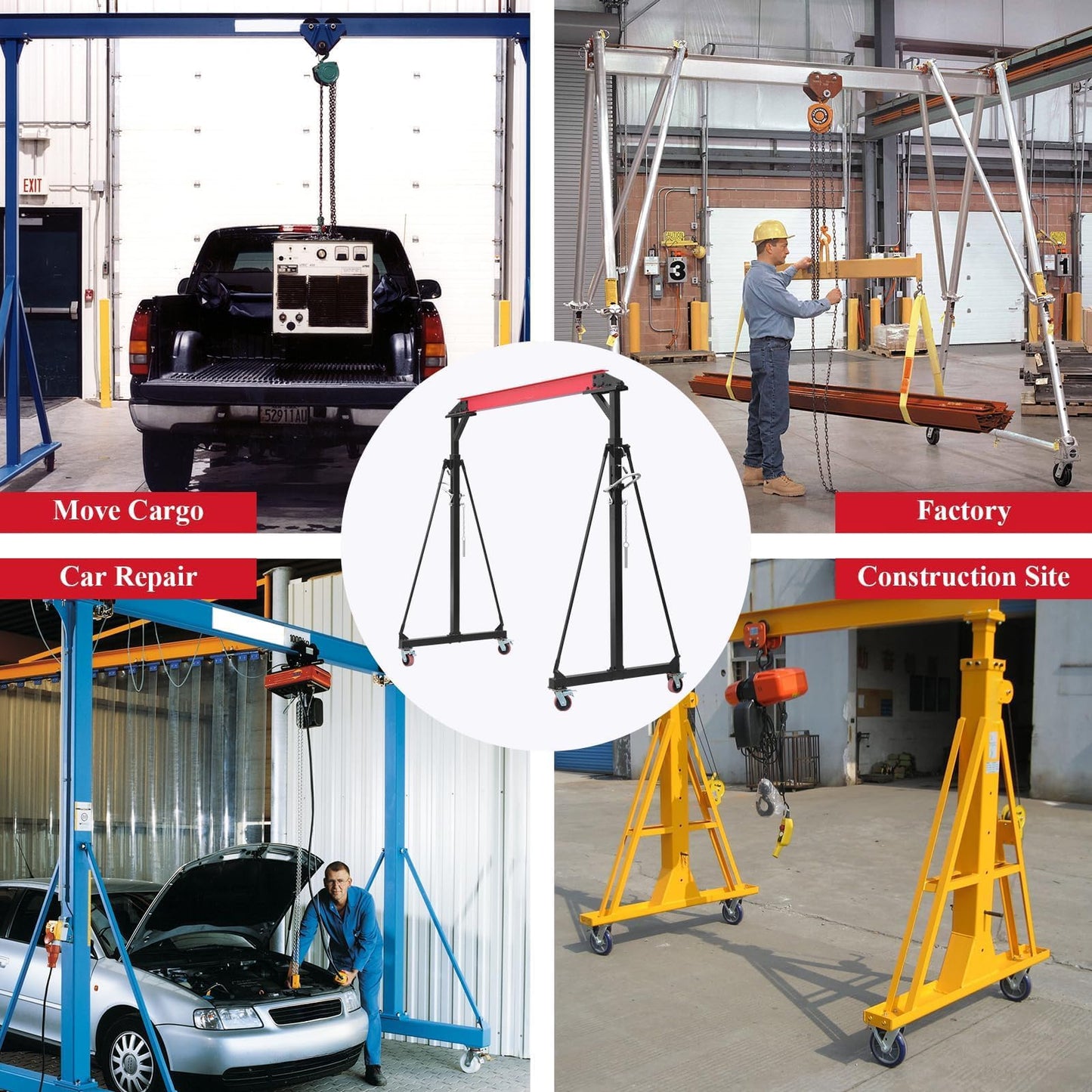 2 Ton Gantry Crane Compatible with Trolley, 4400 LBS Adjustable Height 8-12 FT Steel Shop Crane with Locking Casters, Heavy Duty Shop Lift Hoist for Workshop, Garage, Warehouse