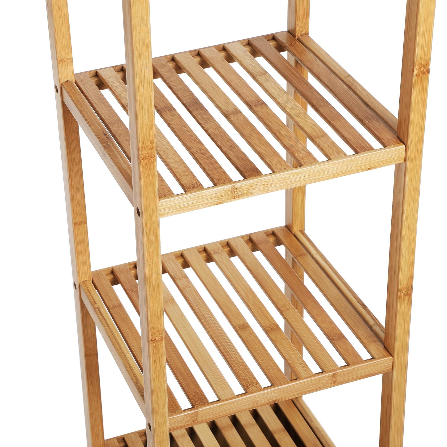 SONGMICS Bamboo Bathroom Storage Floor Cabinet, 4 Tiers Multifunctional Floor Shelving Unit, Free Standing Tower Corner Rack, Natural UBCB50Y