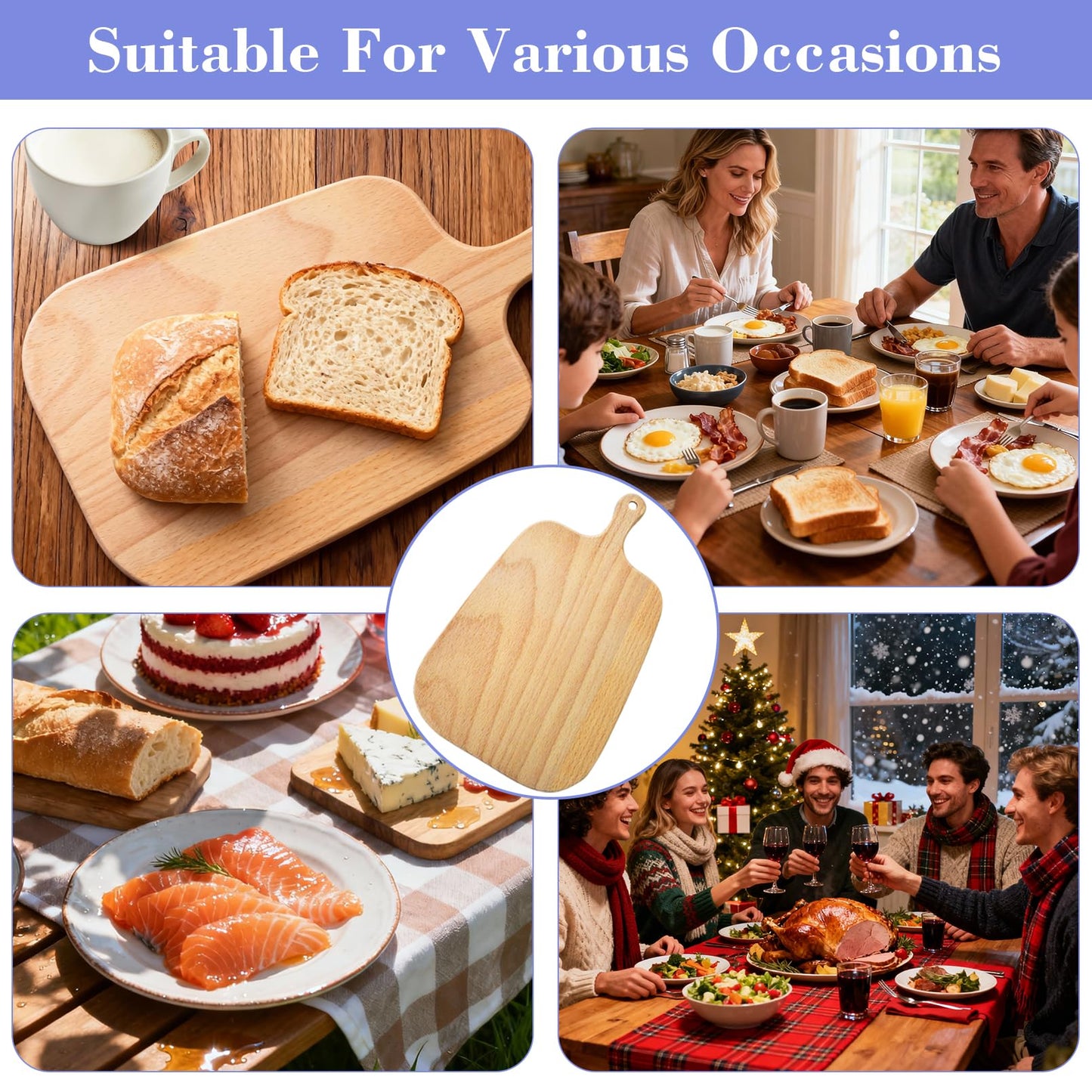 bllbiwin 6 Pcs Wood Cutting Board with Handle,Thicken Wood Charcuterie Kitchen Chopping Boards,Serving Board for Meat,Cheese,Bread,Vegetable,Fruit,Wedding(10.5 x 6 Inch)