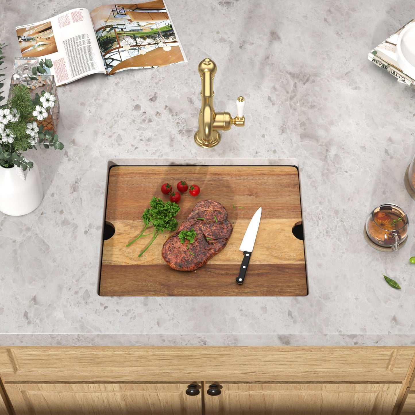 Talllor 21x18 Inch Undermount Bar Sink Workstation - Matte Black Granite Composite Single Bowl Classic Quartz Under Counter Wet Prep Sink for Kitchen Bar, RV, Boat, and Outdoor #TLGU-129