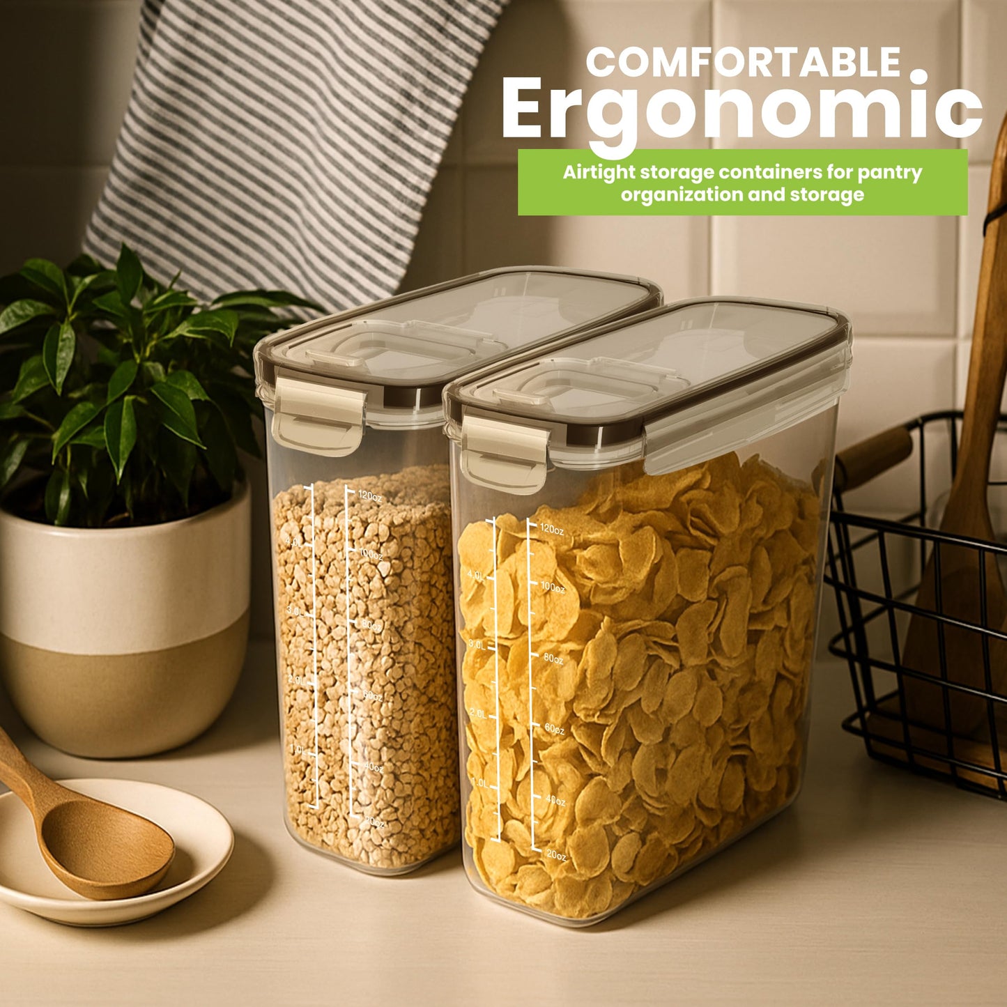 Utopia Kitchen Cereal Containers Storage Set – 4 Pack 4L(135.2 oz) Airtight Food Storage Containers with Lids, BPA-Free Cereal Dispensers for Pantry Organization and Storage (Clear)