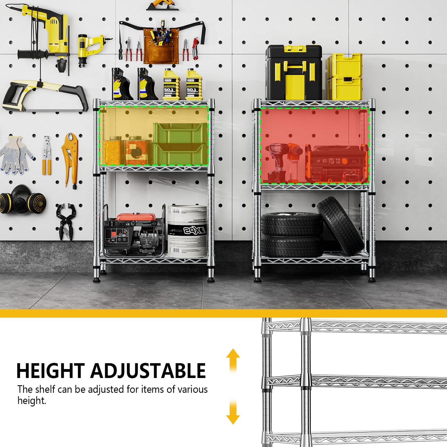 M MZG 750 lbs 3 Tier Shelf Metal Storage Shelves Shelving Wire Rack Heavy Duty Closet Organizers for Garage Kitchen Bathroom Laundry Chrome 13.8" D x 23.6" W x 35.5" H