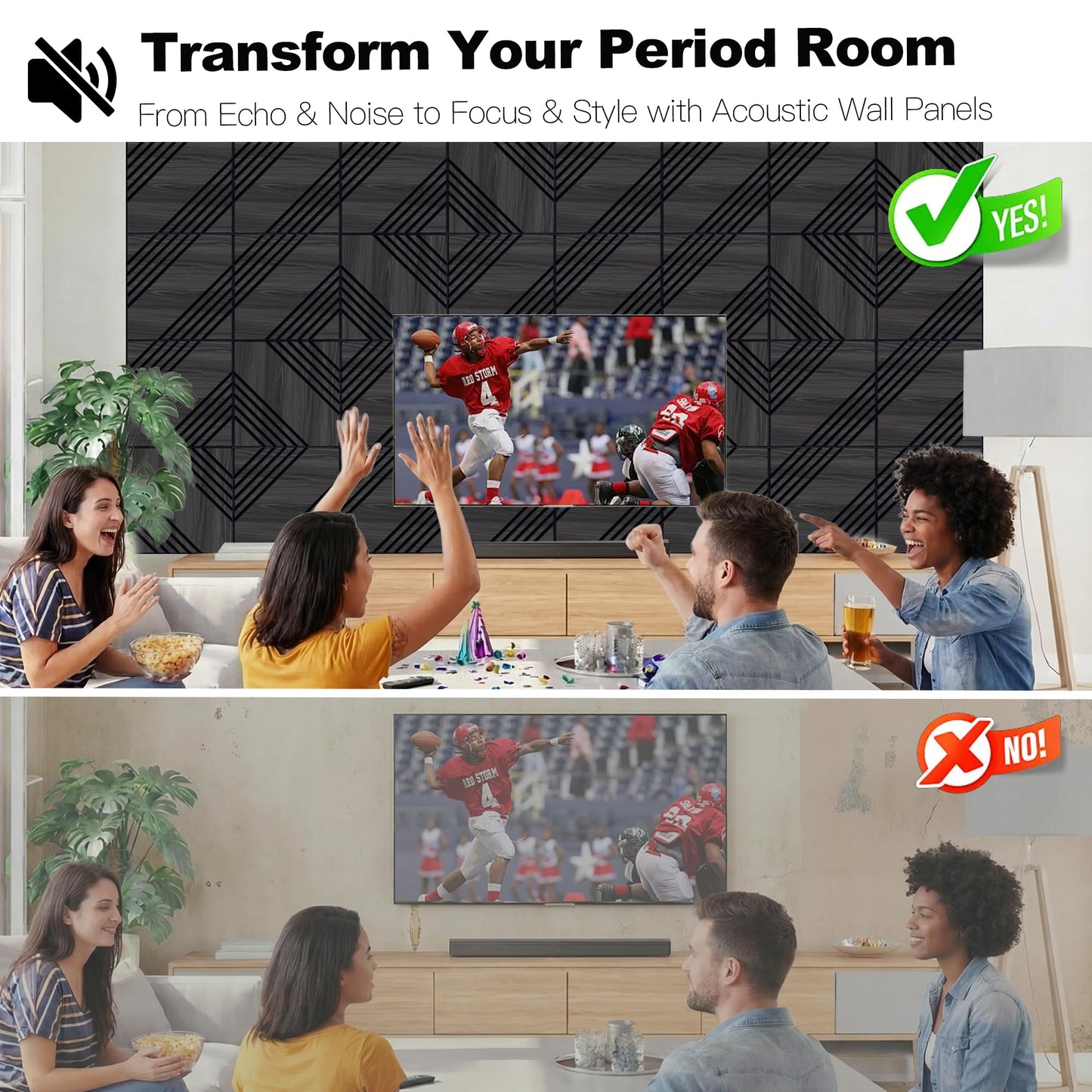 Mollywell Acoustic Panels, PVC Wood-Grain Decor, 12x12 Inch Carved Pattern Sound Absorbing Wall Tiles, Self-Adhesive for Home Office/Studio/Gaming Room Echo Reduction, 16 Pack Black Oak, Double Twill