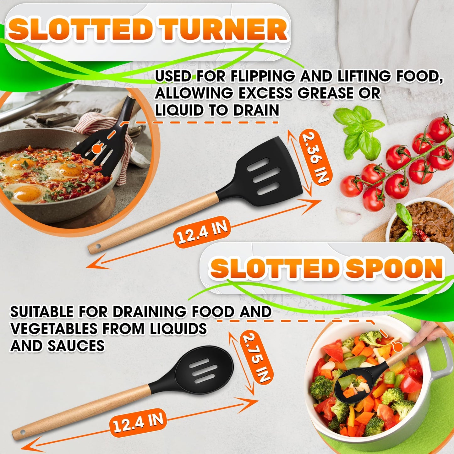 14 PCs Black Silicone Cooking Utensils Set with Holder - Versatile Kitchen Utensils with Sturdy Wooden Handles - Heat Resistance Silicone Kitchen Utensil Set with Holder for All Cooking & Baking Needs
