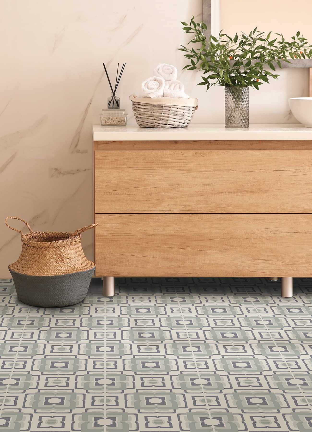 FloorPops 12-in by 12-in Teal Posey Vinyl Peel & Stick Floor Tiles (10 Tiles), (10 sq.ft./Carton)