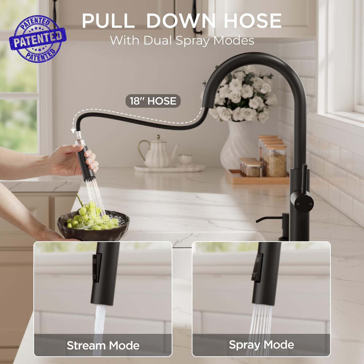 FORIOUS Kitchen Faucet with Pull Down Sprayer, Classic Matte Black, Single Handle High Arc Stainless Steel Kitchen Sink Faucet, 1 or 3 Hole Deck Mount for RV, Bar, Farmhouse, Laundry, Outdoor