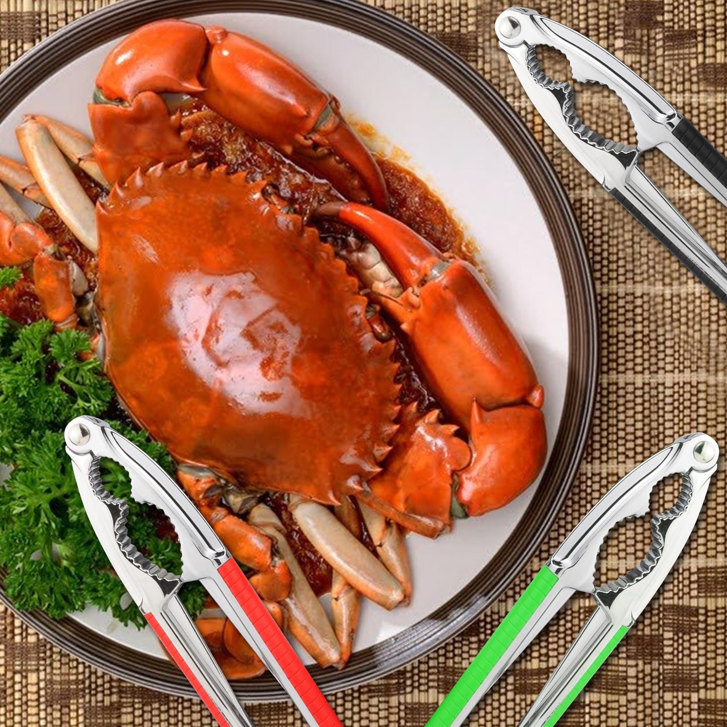 Bougraite Crab Crackers and Tools, 3 Pcs Crab Crackers with Non-slip Handle, Lobster Crackers and Tools, Seafood Tools Set, Nut Cracker Set, Home Restaurant Kitchen Tools, Black