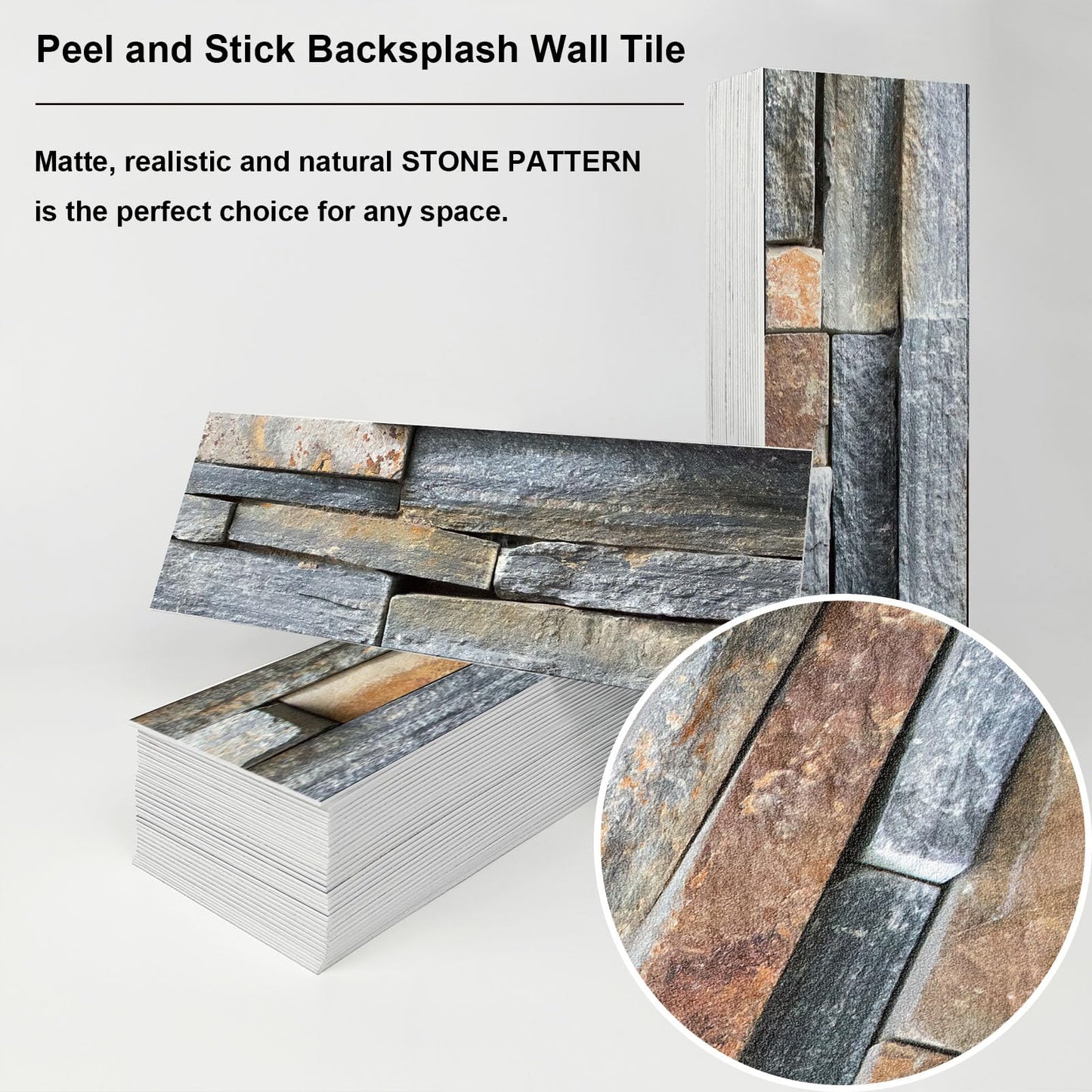 TUOKING 54-Pieces Peel and Stick Backsplash Tiles for Kitchen 4"x 12" PVC Self-Adhesive Subway Matte Faux Stone Wall Panel Brick Stick on Backspalsh for Bathroom(LPM-16-54PCS)