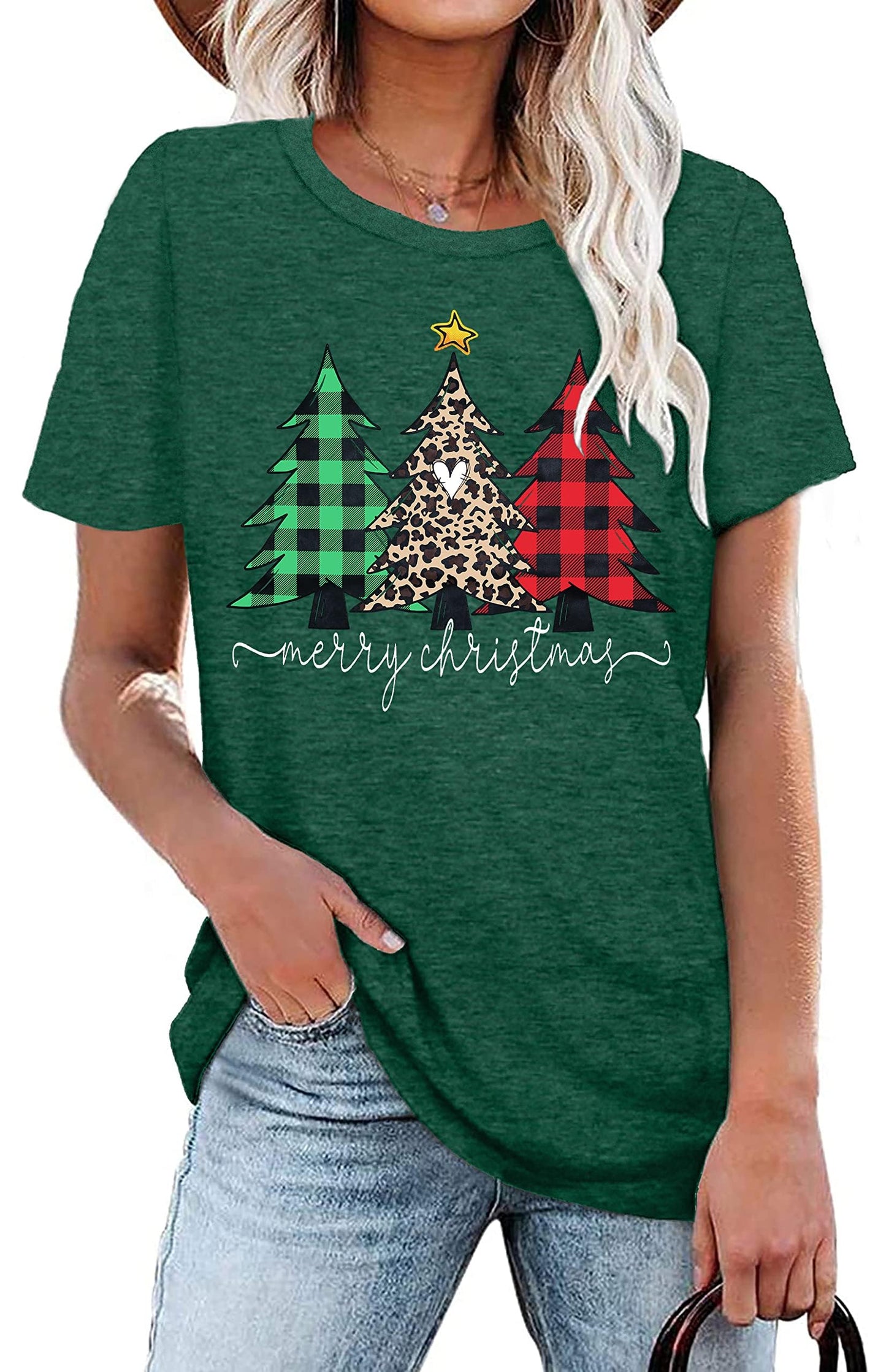 Christmas Shirts Women Merry Christmas Leopard Tree Graphic Tees Short Sleeve Xmas Tshirts Holiday Tops