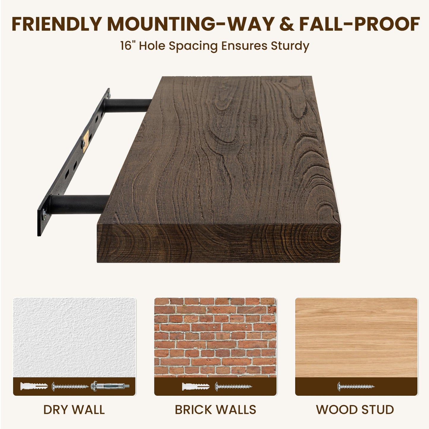 Dreamland Rustic Elm Woood Floating Shelves for Wall Decor, 30" W x 8" D x 1.5" H Floating Shelves Set of 2, Wall Mounted Deep Wooden Shelf for Living Room, Bedroom, Kitchen, Bathroom, Walnut