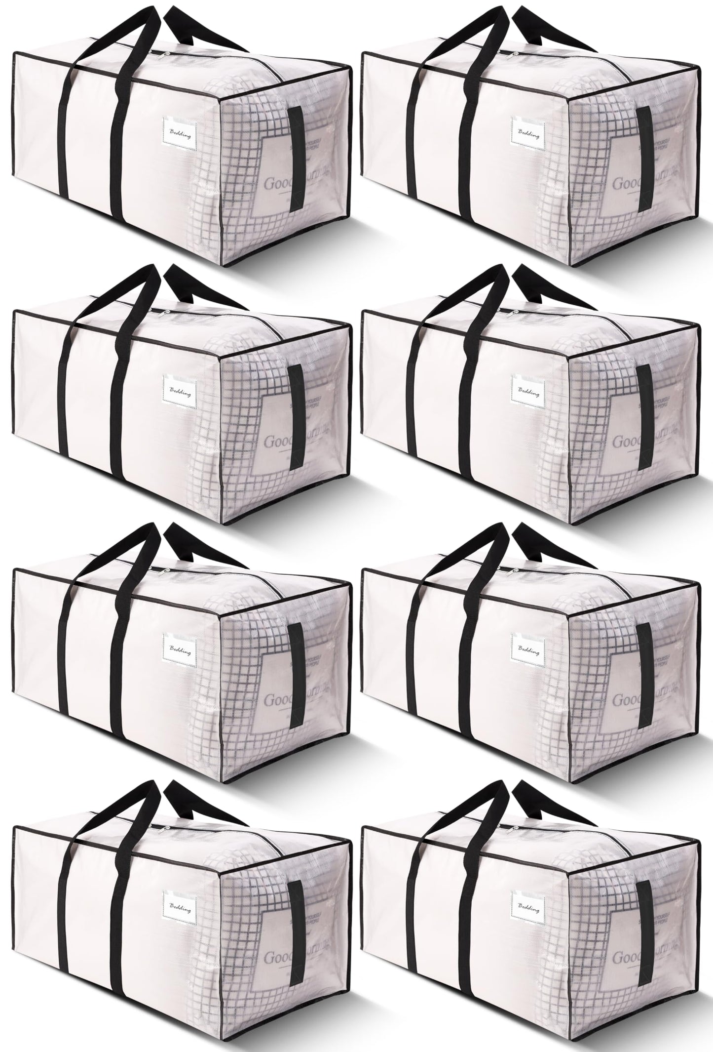 HOMESURE 8 Pack Large Strong Moving Bags with Zippers & Carrying Handles - Water-Resistant - Heavy Duty Storage Tote for Space Saving, Fold Flat, Alternative to Moving Box (Semi-Transparent)