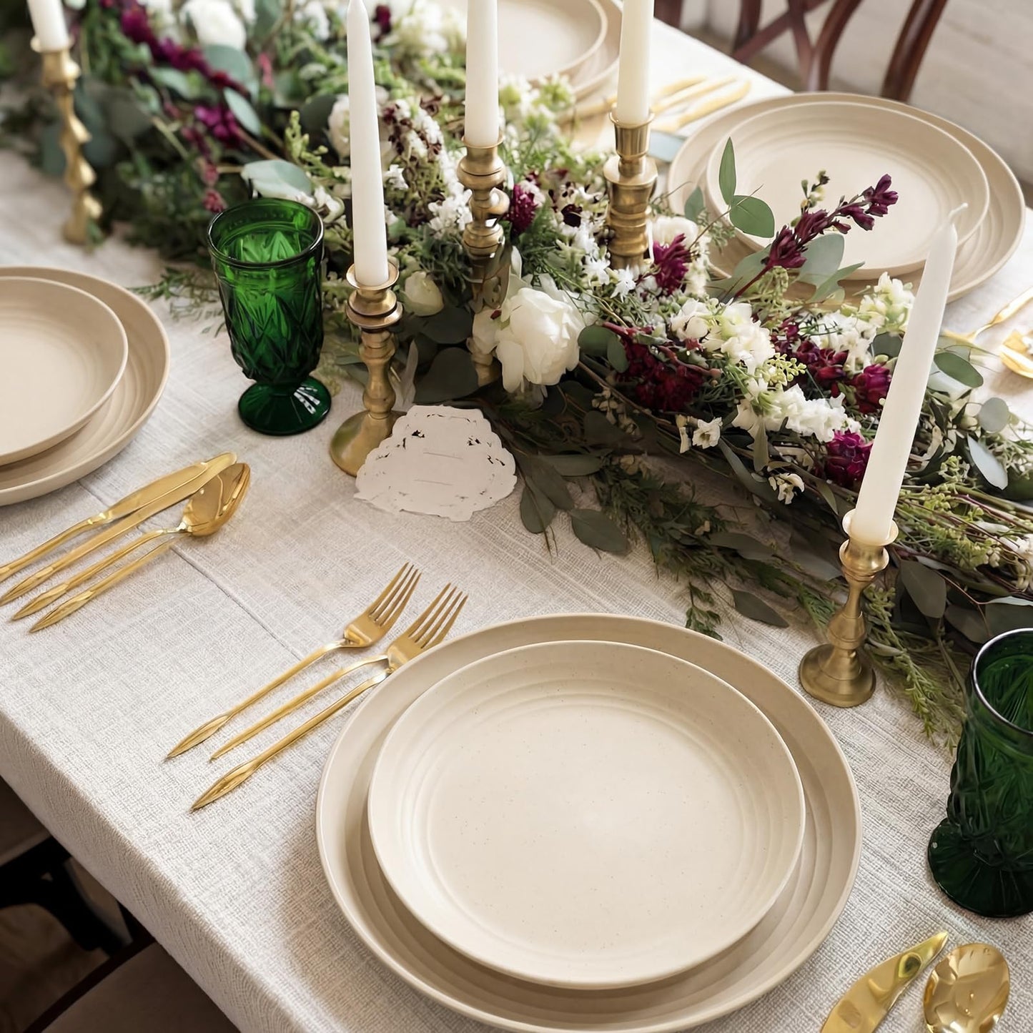 Ferrochef 16 Pcs Wheat Straw Plates Set 10 Inch and 8 Inch Plastic Plates Reusable Unbreakable Dinner Plate Dishwasher Microwave Safe Lightweight Plate for Home Kitchen Camping