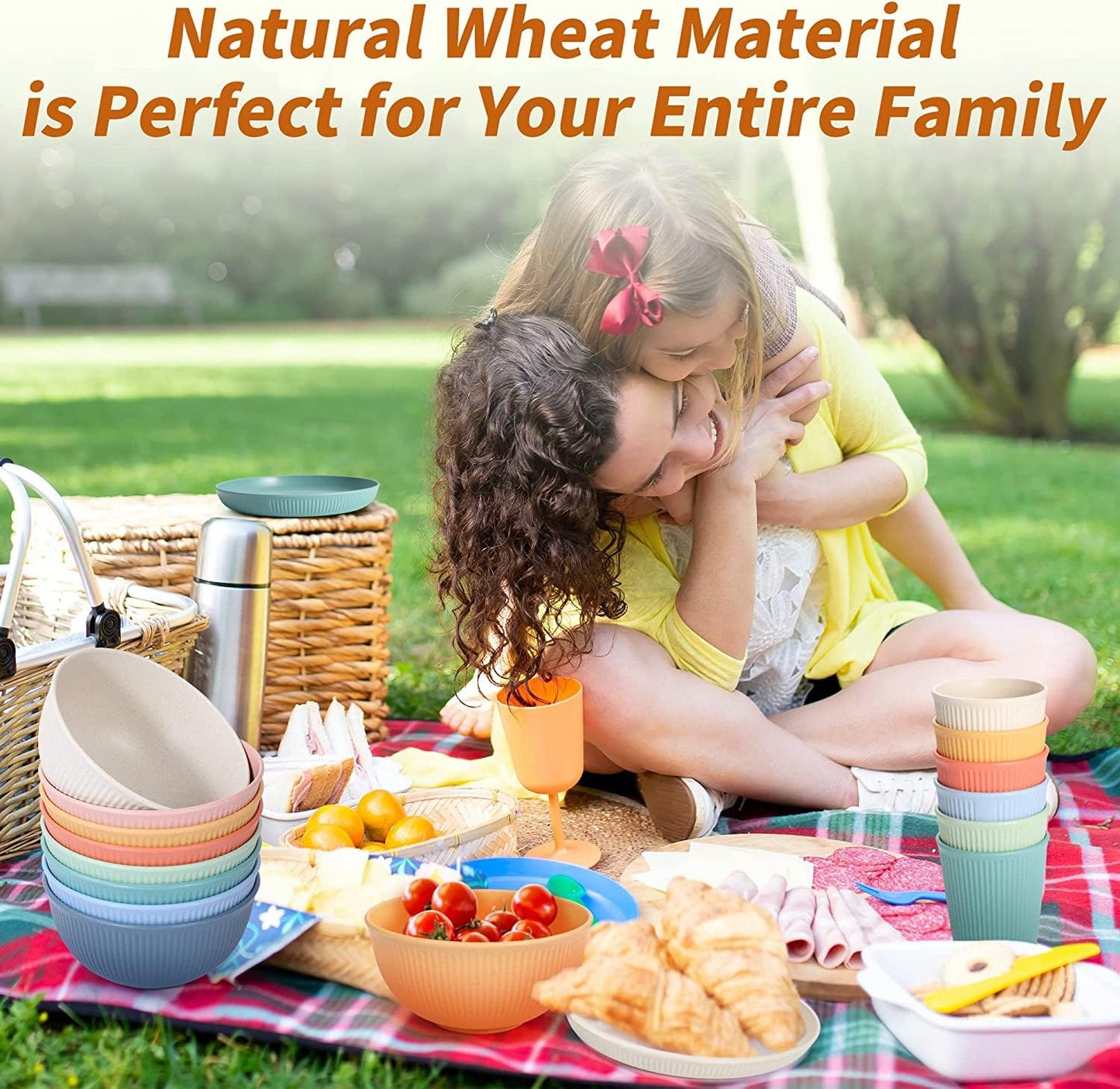Becutlery Wheat Straw Dinnerware Sets, Unbreakable Dinnerware Set for 6,Reusable Lightweight Tableware Dinner Dishes, Bowls, Cups, tableware, 24pcs Dinnerware Microwave & Dishwasher & Kids Safe
