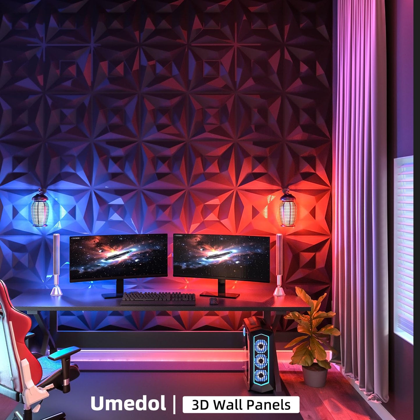 Umedol 40 PCS 3D Wall Panels for Interior Wall Décor Black 11.8"*11.8" Covering Panels, PVC Textured 3D Wall Tile for Living Room, Bedroom DIY Interior Décor