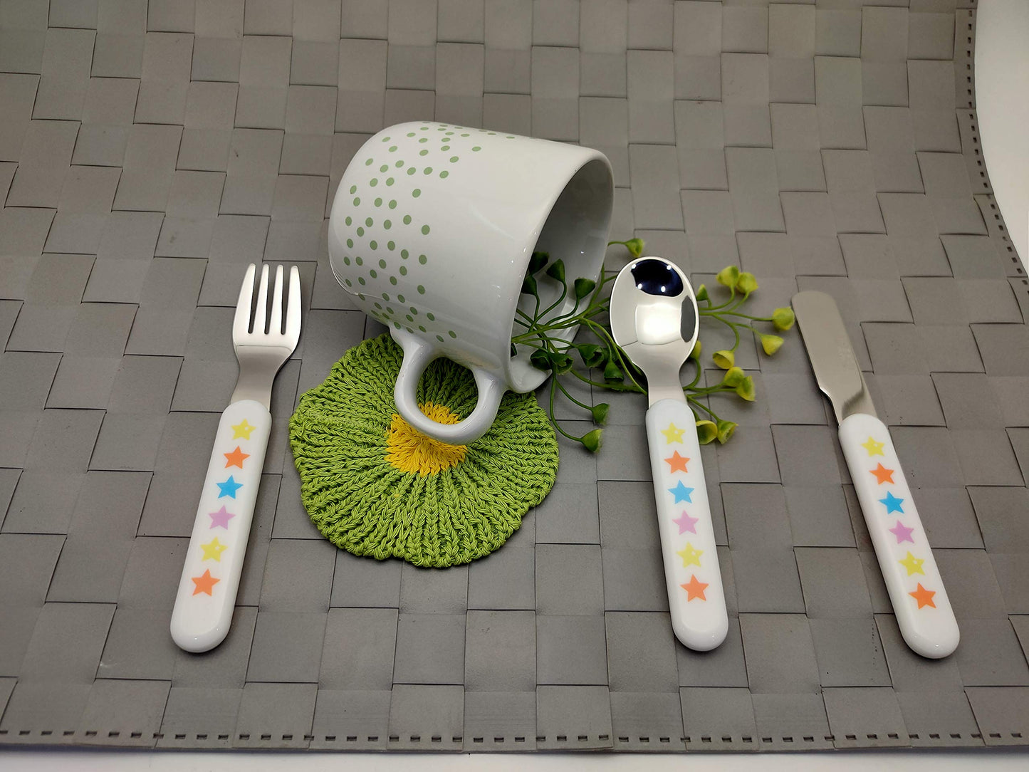 EXZACT Kids Flatware 6pcs Stainless Steel 18/10 Toddler Utensils Flatware- 3 x Forks, 3 x Spoons- BPA Free, Dishwasher Safe - 12 M+ - Stars & Dots