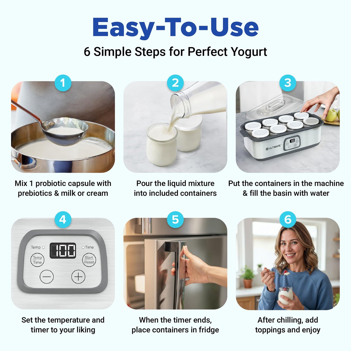 Ultimate Probiotic Yogurt Maker with Adjustable Temperature & Time Control - Make Trillions of Live Probiotics & Get Better Gut Health - ULTIMATE LIFETIME WARRANTY - Wellness Gifts for Men & Women