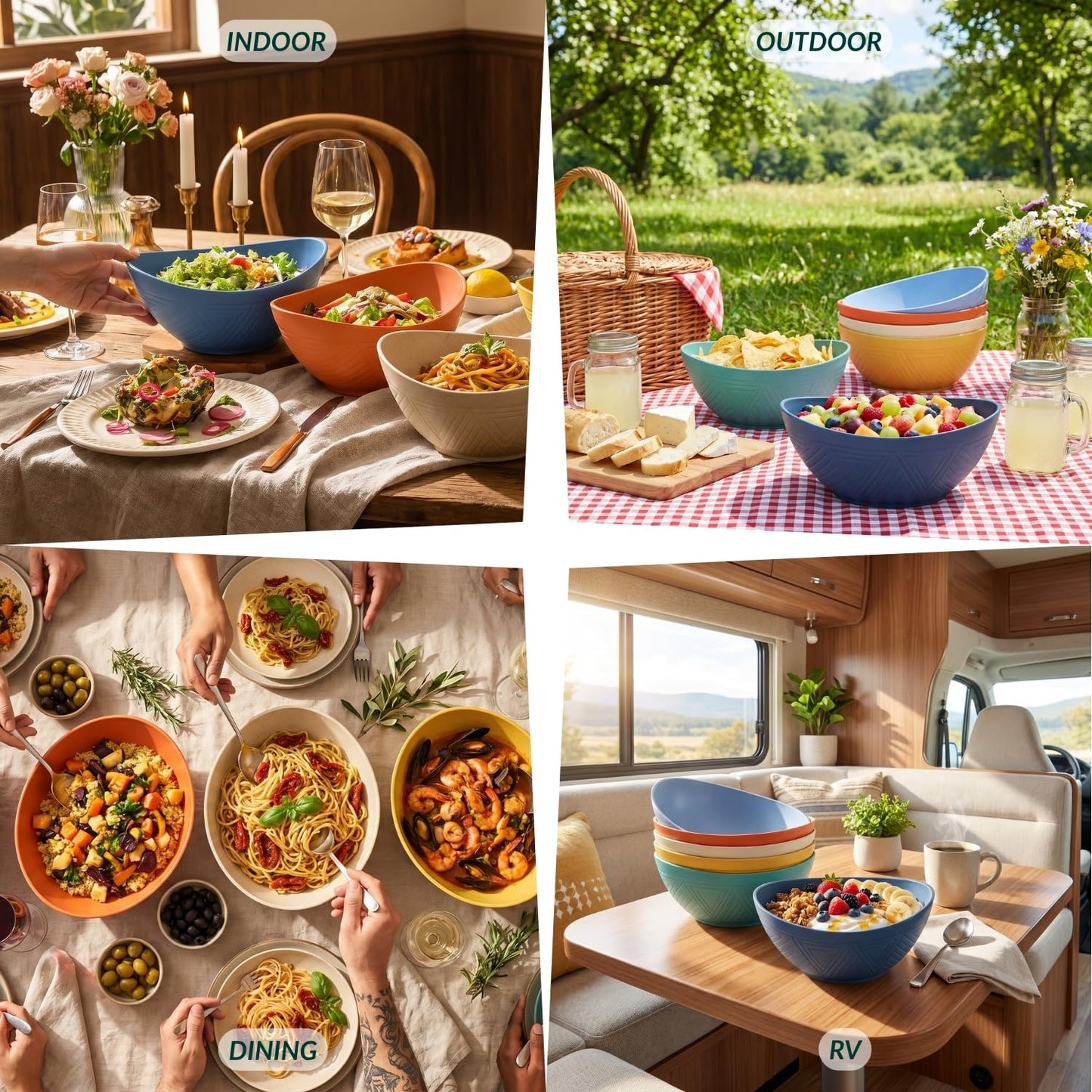 Homienly 60oz Wheat Straw Bowls Set of 6 Salad Bowls Large Popcorn Bowl Unbreakable Serving Bowls Microwave & Dishwasher Safe Bowl Set Centerpiece Bowls for Kitchen, Party, Decor, Camping (Multi)