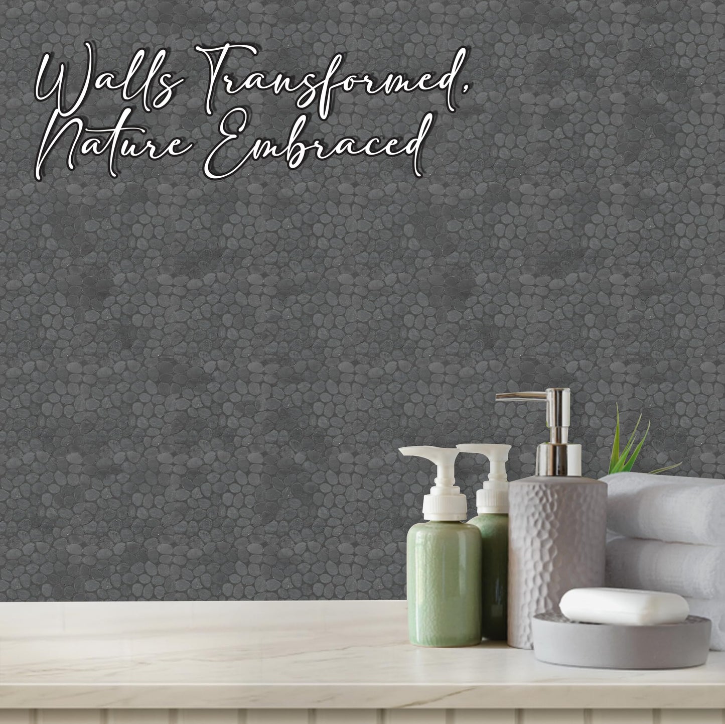 PEBBLETILE.CO Charcoal Sliced Pebble Mosaic, Tumbled Stone Backsplash Tiles for Kitchen Walls, Shower and Bathroom Floors, and Outdoor Areas (12" X 12")