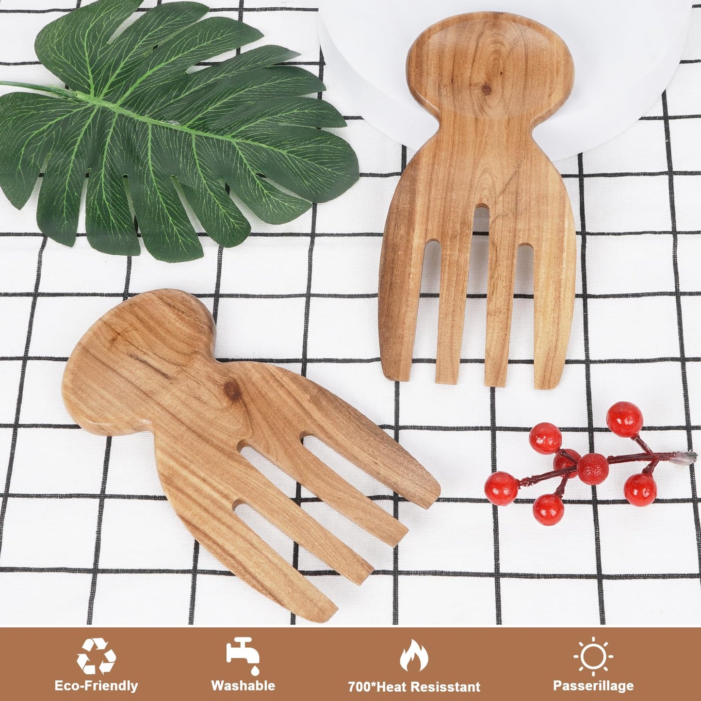 MYRAINBOW Salad Tongs, 2pcs Wood Salad Hands, Acacia Wooden Salad Tongs, Wooden Salad Serving Utensils for Tossing & Serving, 6.69" x 3", Kitchen Salad Servers Set, Ideal Gift for Home, Family,Friends