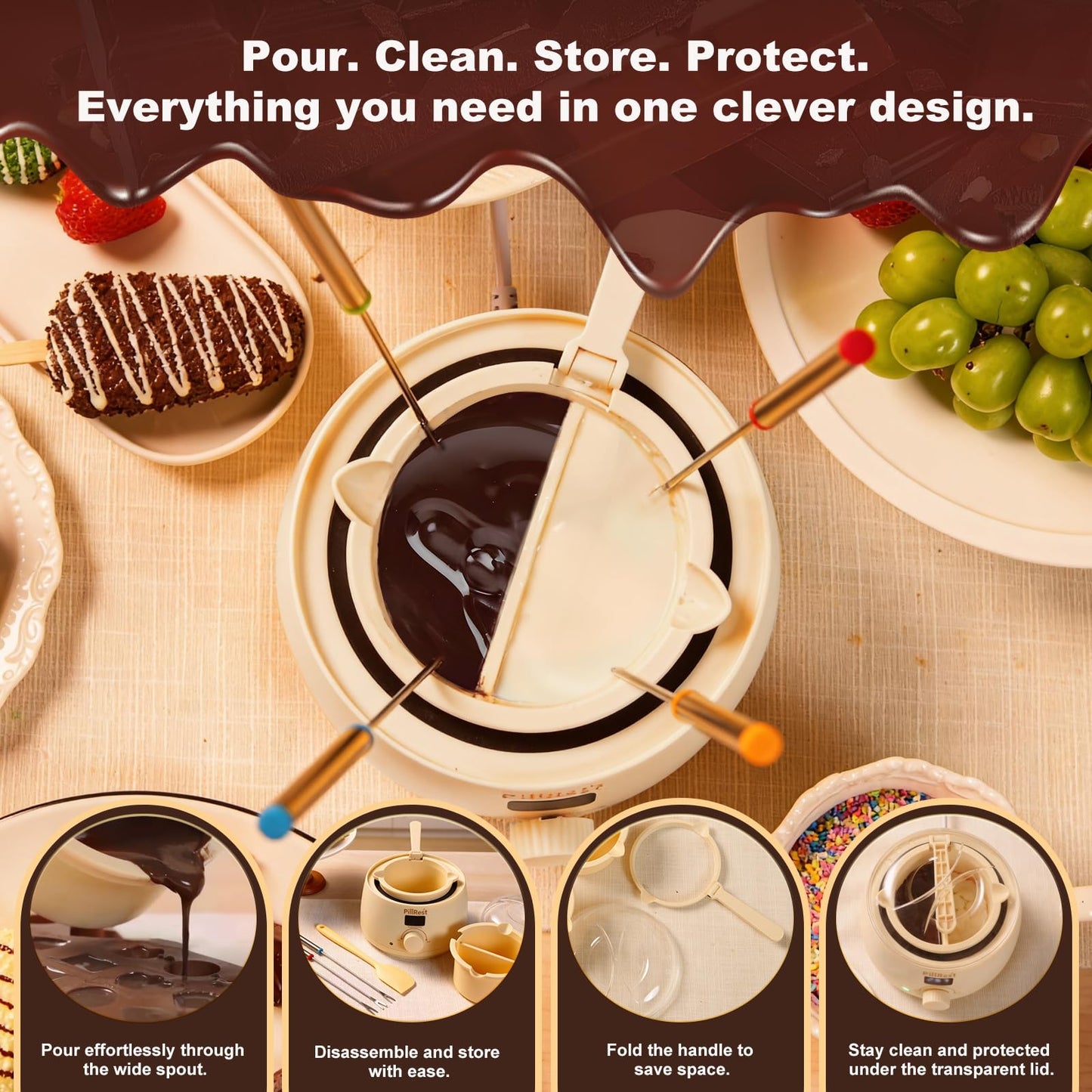 Chocolate Melting Pot, Electric Candy Melter with 2 Silicone Bowls, 17.6 OZ (500 ml) Fondue Pot Set & Chocolate Warmer Set for Dipping Cheese, Candy, Cake Pop, Home Fondue Parties Essential Supplies