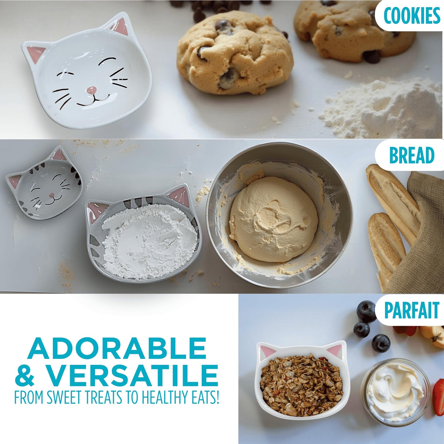 Cat Measuring Cups Set - Novelty Cat Kitchen Accessories & Baking Gifts - Unique Measuring Cups for Stackable & Cute Baking Supplies - Durable, Fun and Decorative Kitty Cup for Cooking (Set of 4)