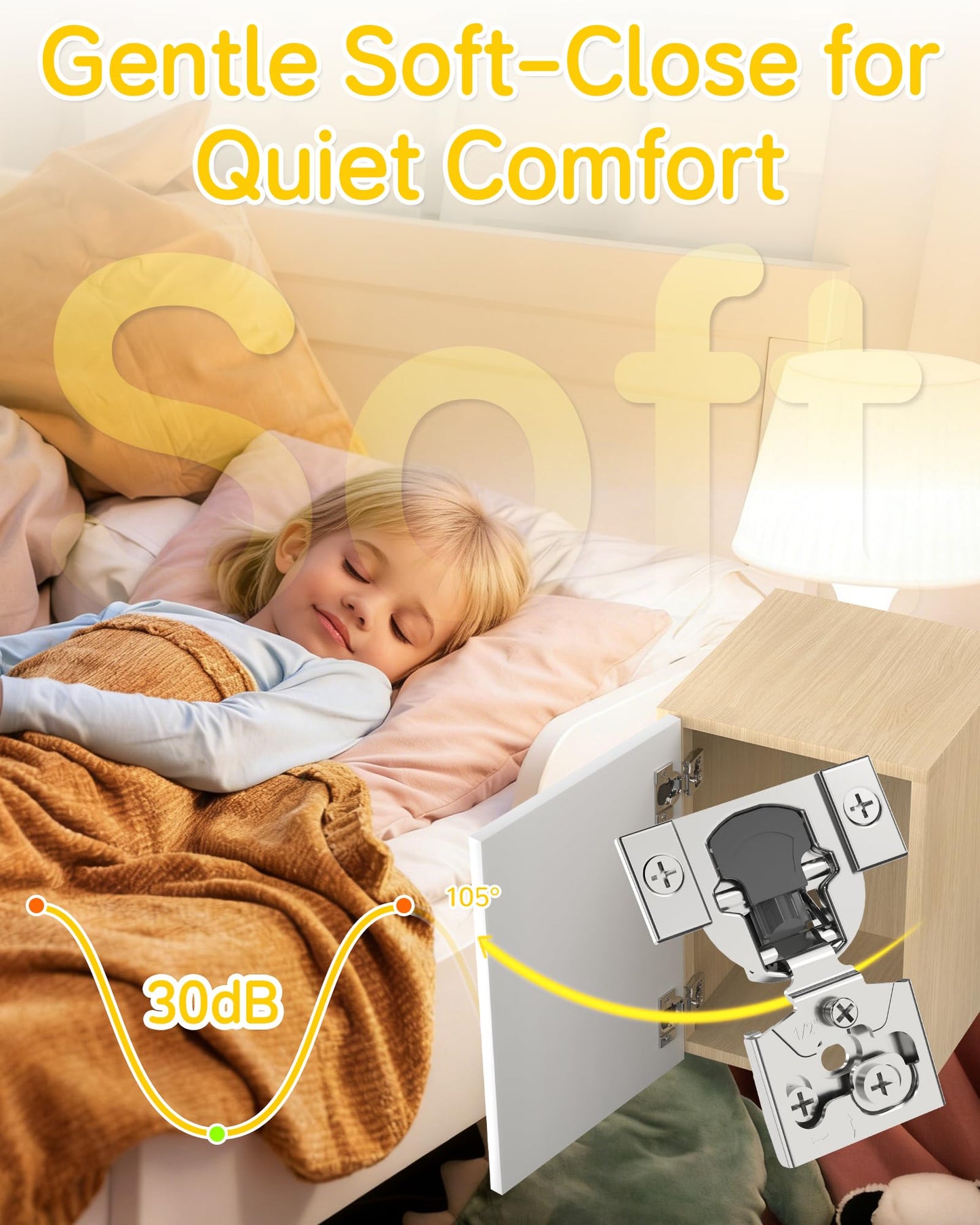 Onemake 20 Pack 1/2" Overlay Face Frame Soft Close Cabinet Hinges, 105° Concealed Hinge, Smooth Slow Self Closing, 3D Adjustable, Hidden Hardware Replacement for Kitchen, Wardrobe, Cupboard Door