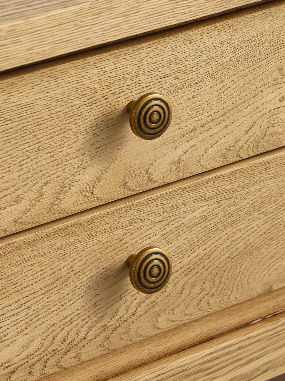 JIASENBAO 10 Pack Antique Brass Cabinet Knobs Round Vintage Drawer Pulls Circle Bathroom Dresser Handles Hardware Zinc Alloy
