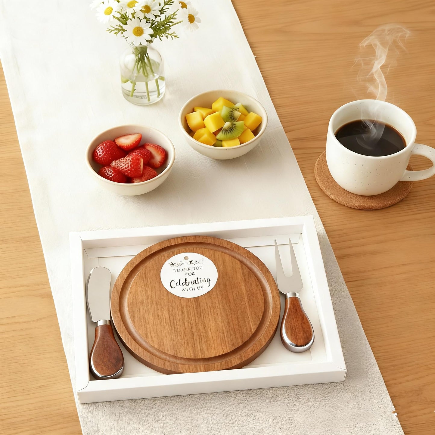 KinShare 4-Pack Small Personal Charcuterie Cheese Board Set & Serving Tray- 6 Inch Mini Appetizer Plate with Knives & Forks, Acacia Wood Gift package for Wedding, Bridal & Baby Shower Party Gift