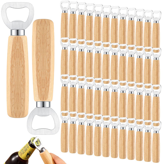 50 Pcs Wood Wine Bottle Opener Stainless Steel Bottle Opener Wood Handheld Heavy Duty Bartender Cider Engraved Gift Set for Kitchen Wedding Party Bar Home Restaurant