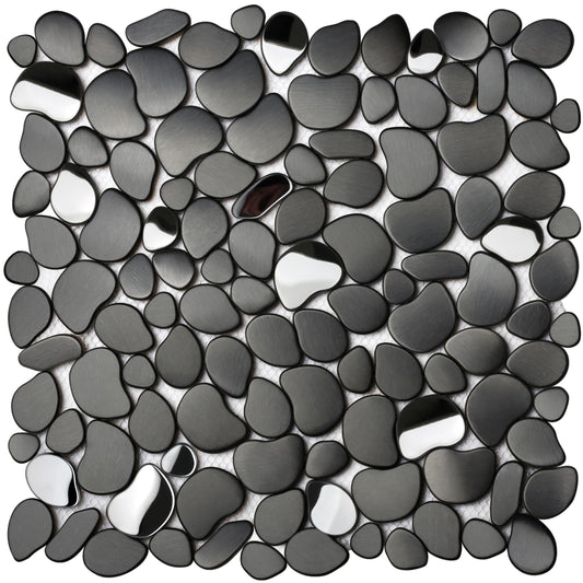 Primoon Black Tile Backsplash Pebble Tile Metal Mosaic Tiles for Kitchen Backsplash Bathroom Shower Floor【5 Sheets】