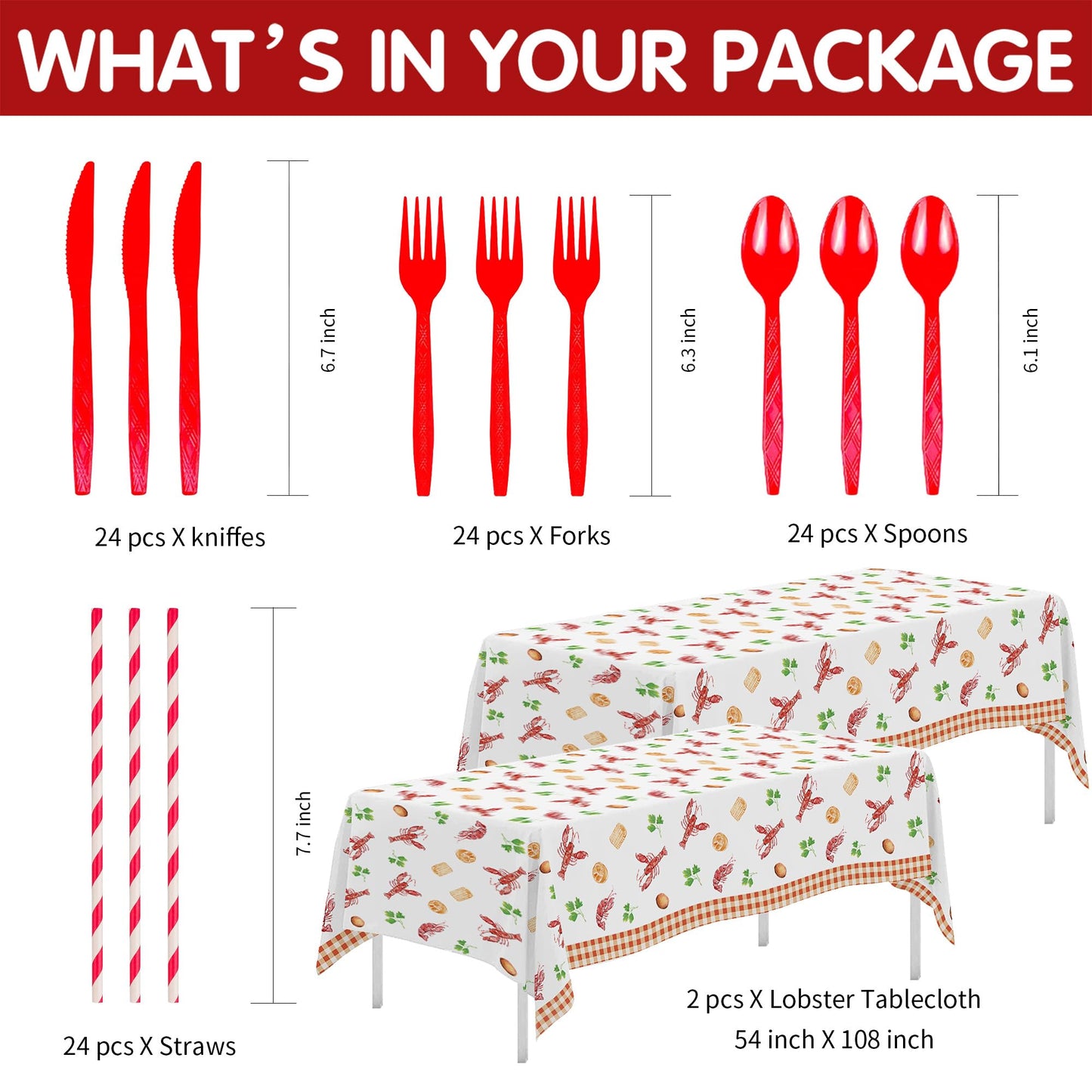 Xigejob Crawfish Boil Party Supplies, Lobster Crab Seafood Boil Party Decorations Tableware for Birthday Baby Shower, Paper Plate, Cup, Napkin, Tablecloth, Disposable Cutlery, Serves 24