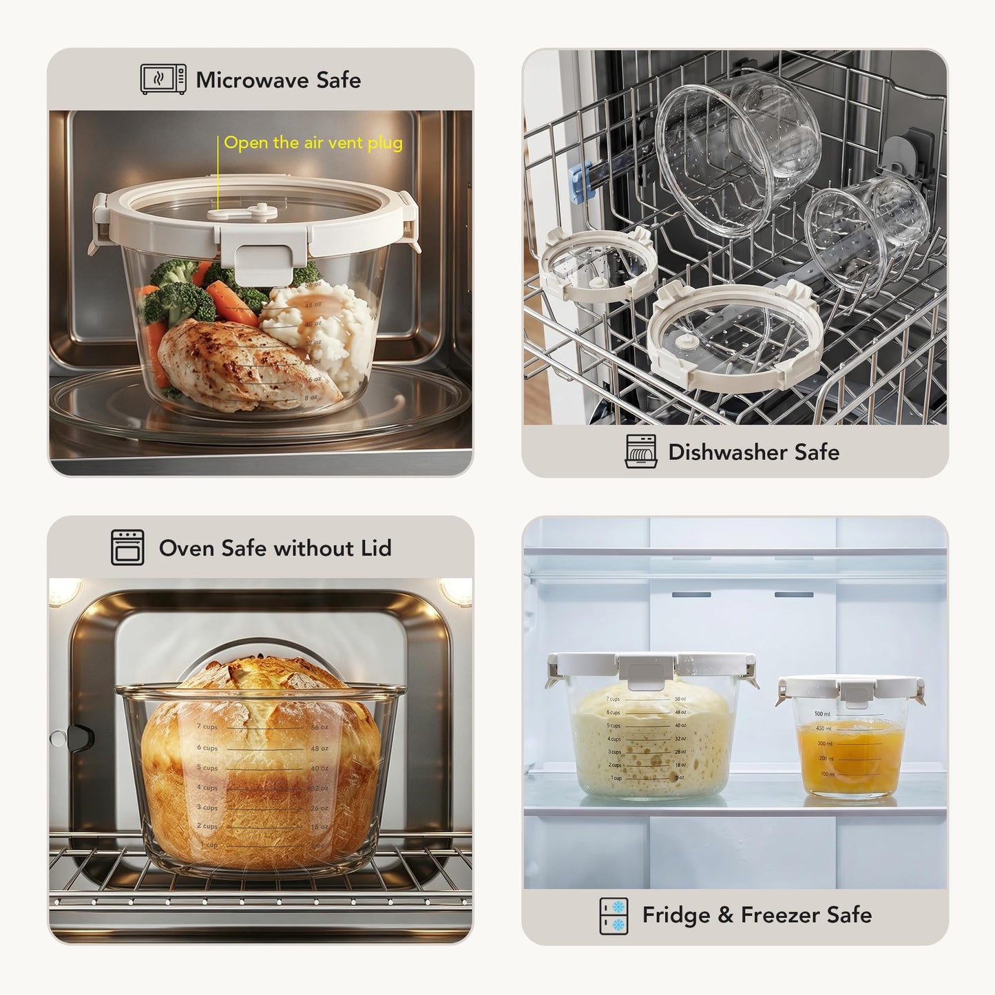 Genicook Glass Measuring Cup with Lid, 2 Pack (24 & 71 oz), BPA Free Borosilicate, Airtight Leakproof, Ideal for Sourdough Starter, Fermentation & Baking, Microwave & Oven Safe