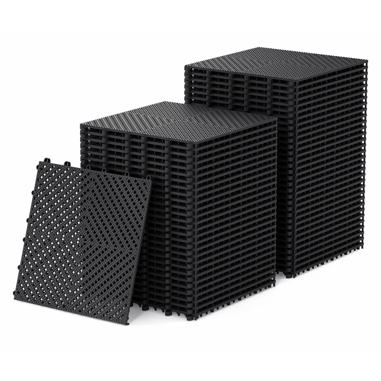 Jocoevol 60-Pcs Interlocking Tile, Indoor/Outdoor Drainage Interlocking Floor Tiles 11.8" x 11.8", Anti-Slip Waterproof Soft PVC Splicing Flooring Tile for Garage Patio Pool Bathroom, Black