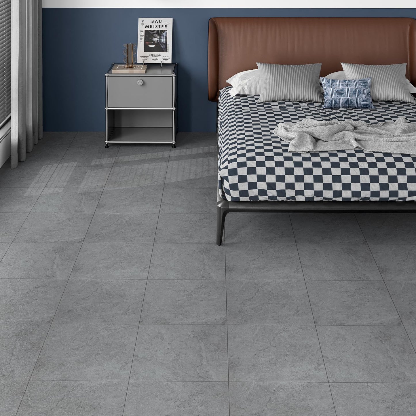 VaryStyle 12"x12" Grey Concrete Peel and Stick Floor Tiles Vinyl Flooring Waterproof Sticky Tiles for Floor Self Adhesive Removable Stick on Floor Tile for Kitchen Bathroom Basement Flooring 6 Tiles