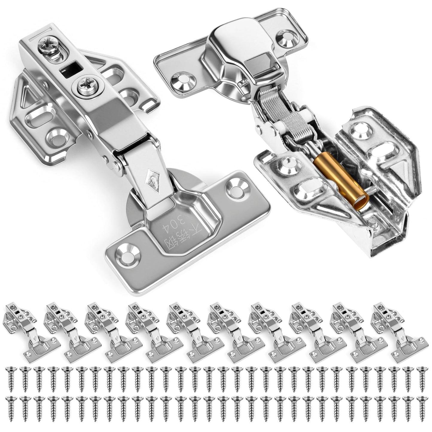 Tottist 5 Pair 10 Packs Full Overlay Kitchen Cabinet Door Hinges, 105° Frameless Concealed Soft Close Adjustable Cabinet Hinges for Older Cabinets, Easy Installation