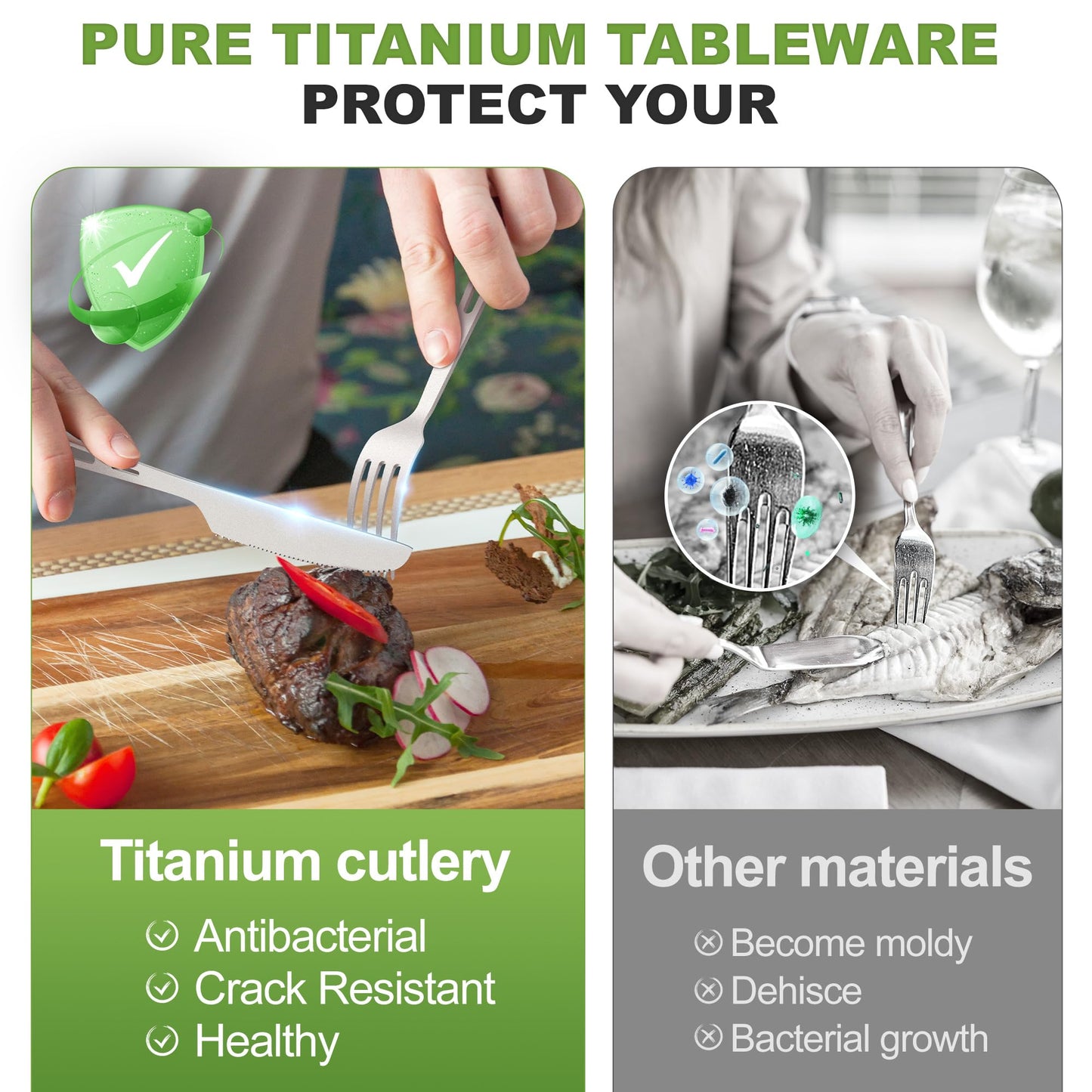 Zumyzu Pure Titanium Travel Utensils with Case, Ultra-Light Ti Portable Champing Essential Cutlery Set, Knife Fork Spoon Reusable Flatware Sets for Camping Picnic Outdoor Hiking, Lunch Box for Men