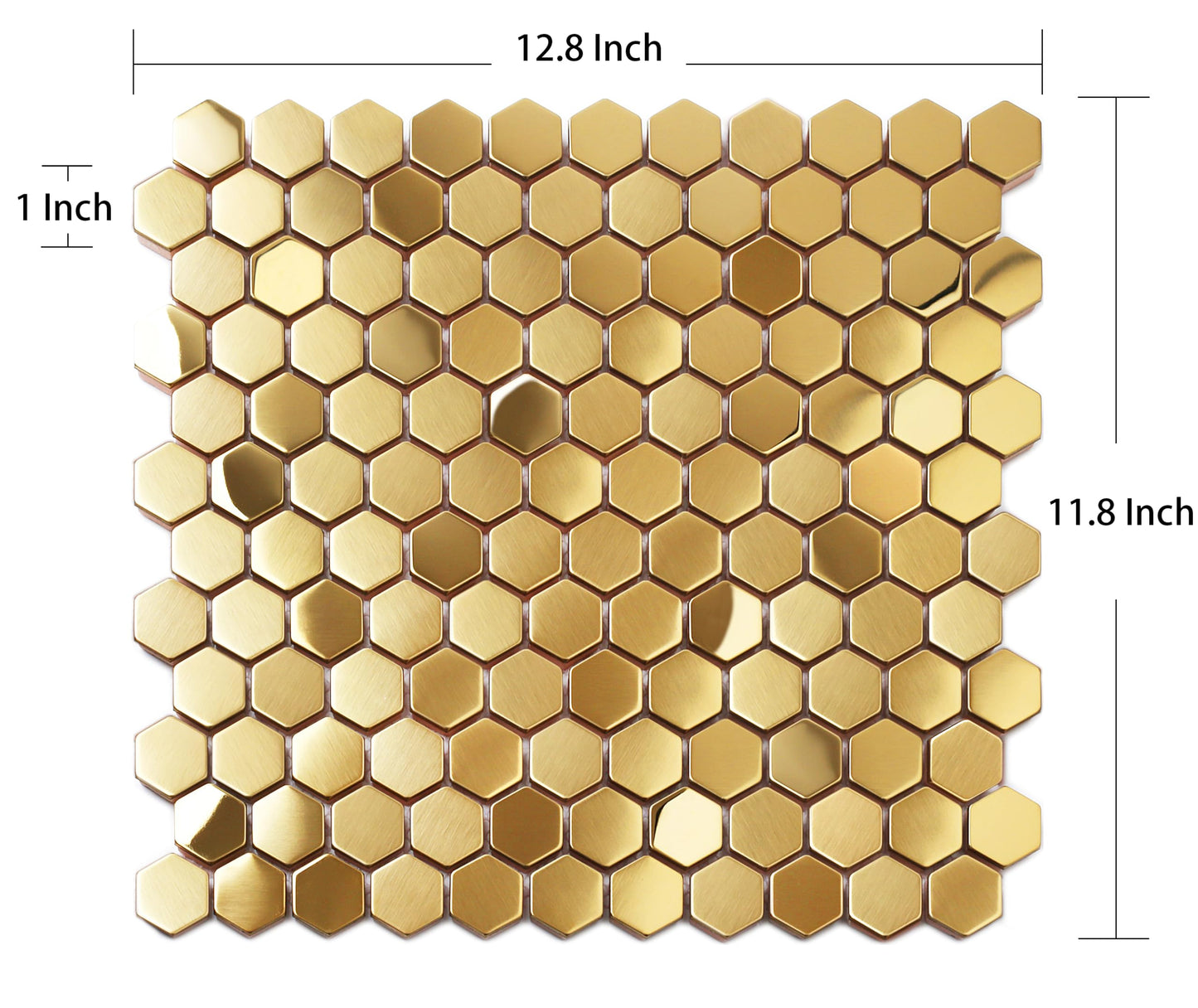 Blujellyfish Hexagon Gold Backsplash Tiles Metal Mosaic Tile Stainless Steel Brushed/Shiny Kitchen Bathroom Backsplash Shower Floor Wall Accent Tiles (5 Square Feet)