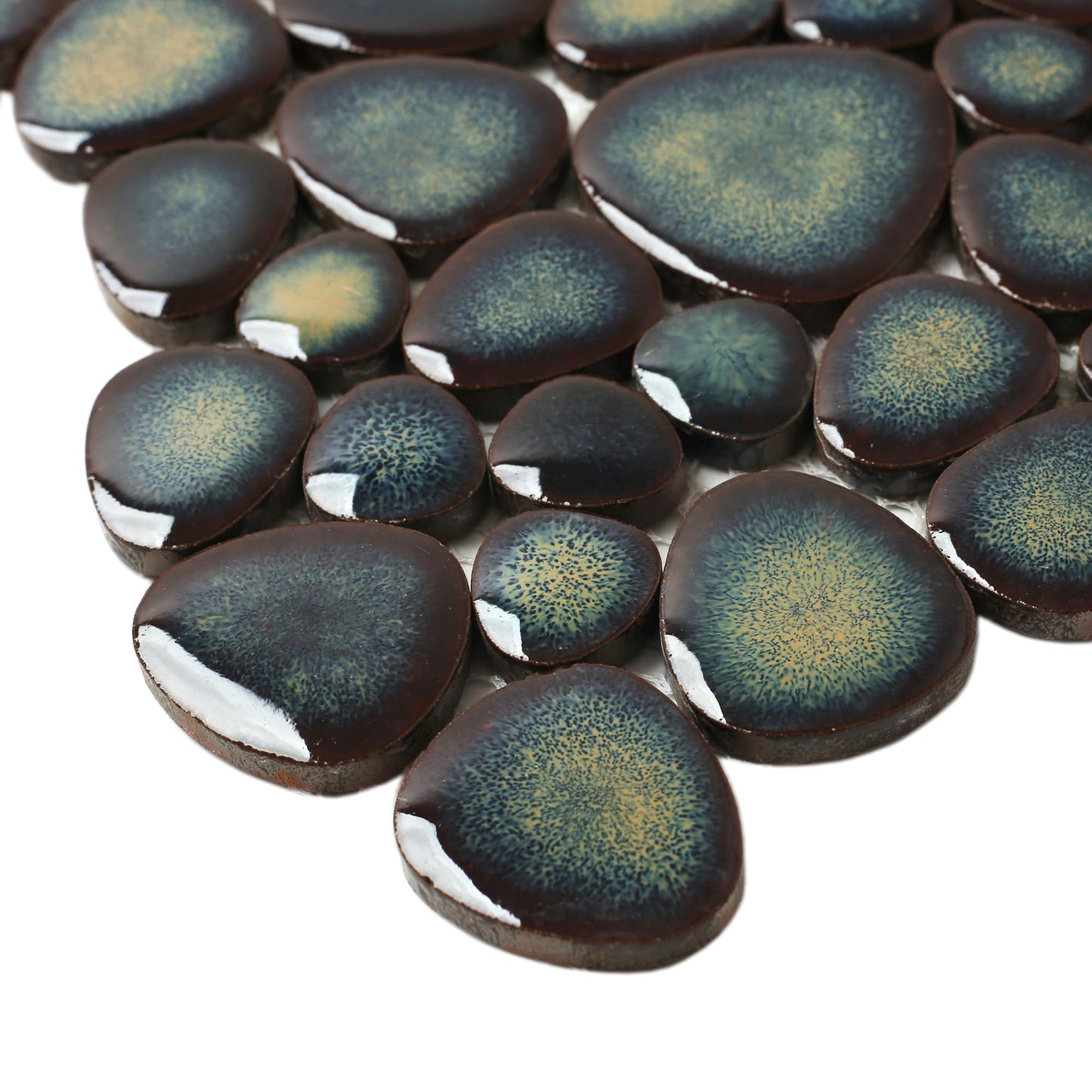 Blujellyfish Pebble Stone Tile for Shower Floor Bathroom Backsplash Accent Wall Gradient Brown Teal Pebble Tiles (5 Sq.Ft)