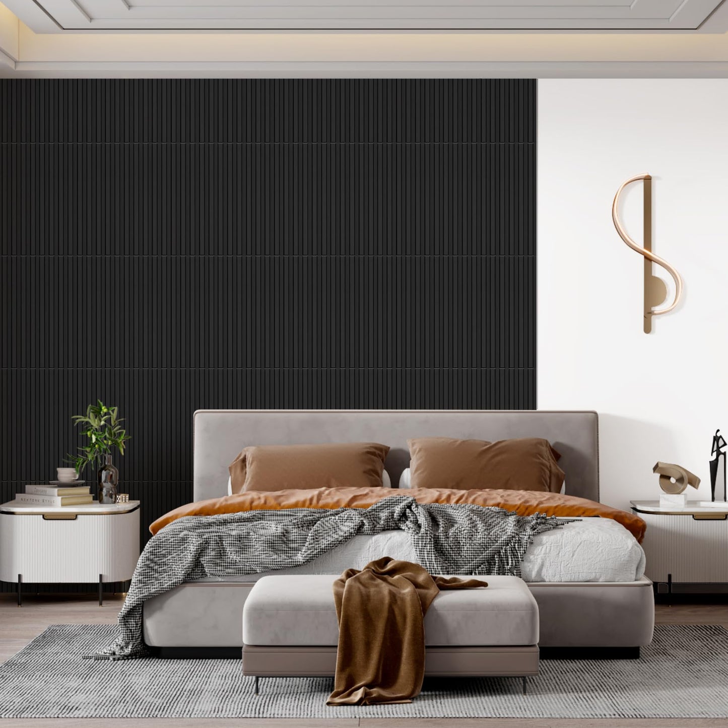 STICKGOO Slat Wall Panel, 3D Wall Panels for Interior Wall Decor PVC Fluted Textured Panel 12-Tile 19.7 x 19.7in - Black