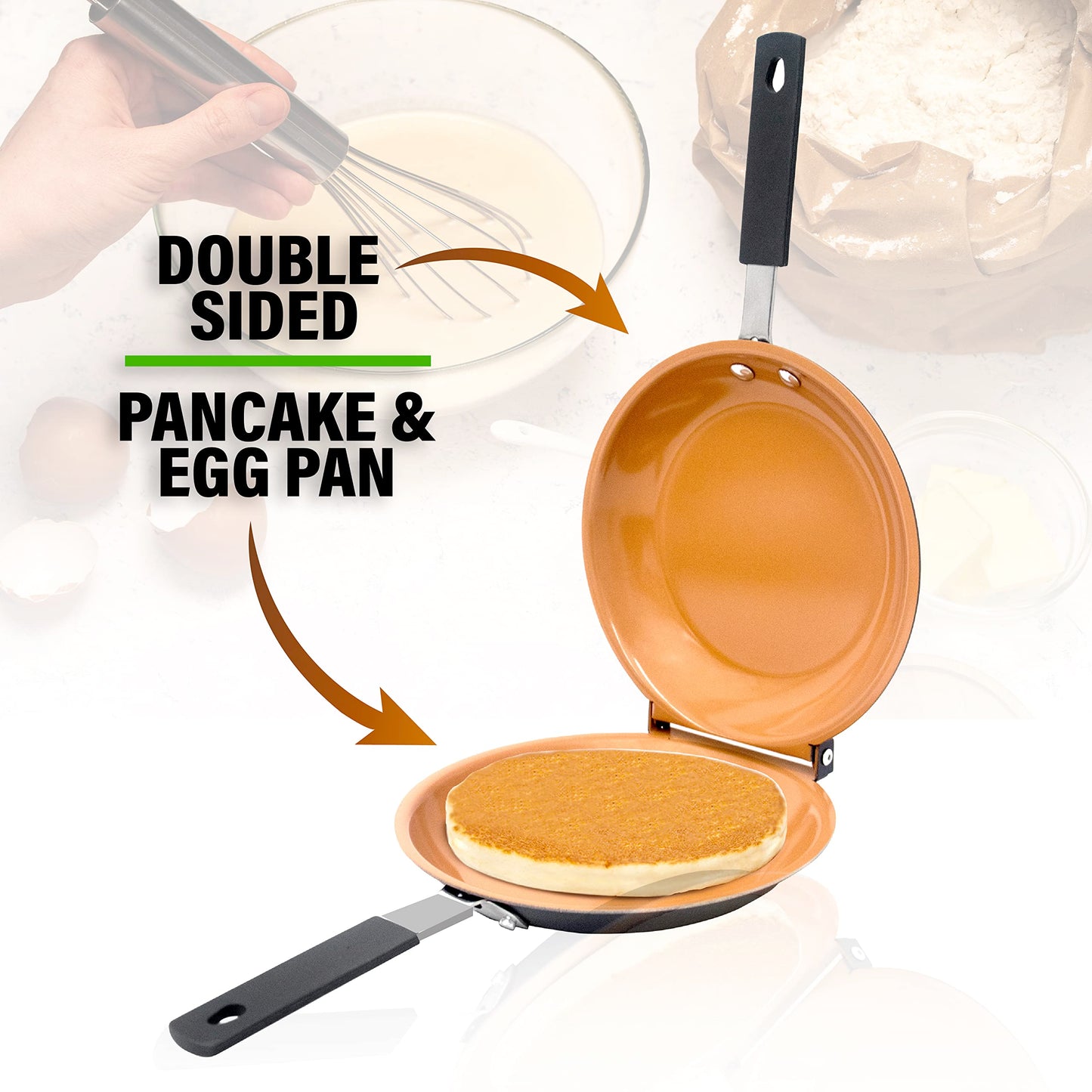 Gotham Steel Double Sided Pan, The Perfect Pancake Maker – Ceramic Nonstick Copper Easy to Flip Pancake Griddle for Fluffy Pancakes, Omelette Maker, Frittata Maker & More! Dishwasher Safe