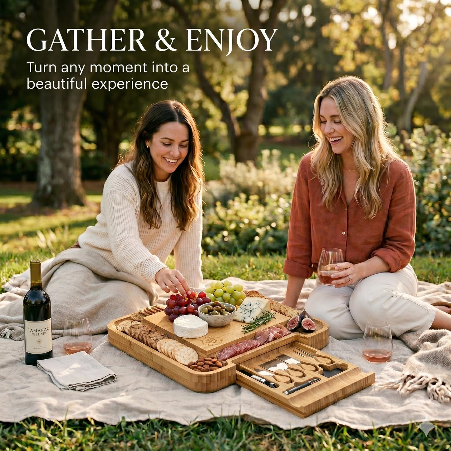 Charcuterie Boards Gift Set - Bamboo Cheese Board Set with Serving Knives, Meat Cheese Platter for Hosting Party Entertaining, Gifts for Women, Mom Dad, Wedding, Birthday, House Warming Gifts New Home