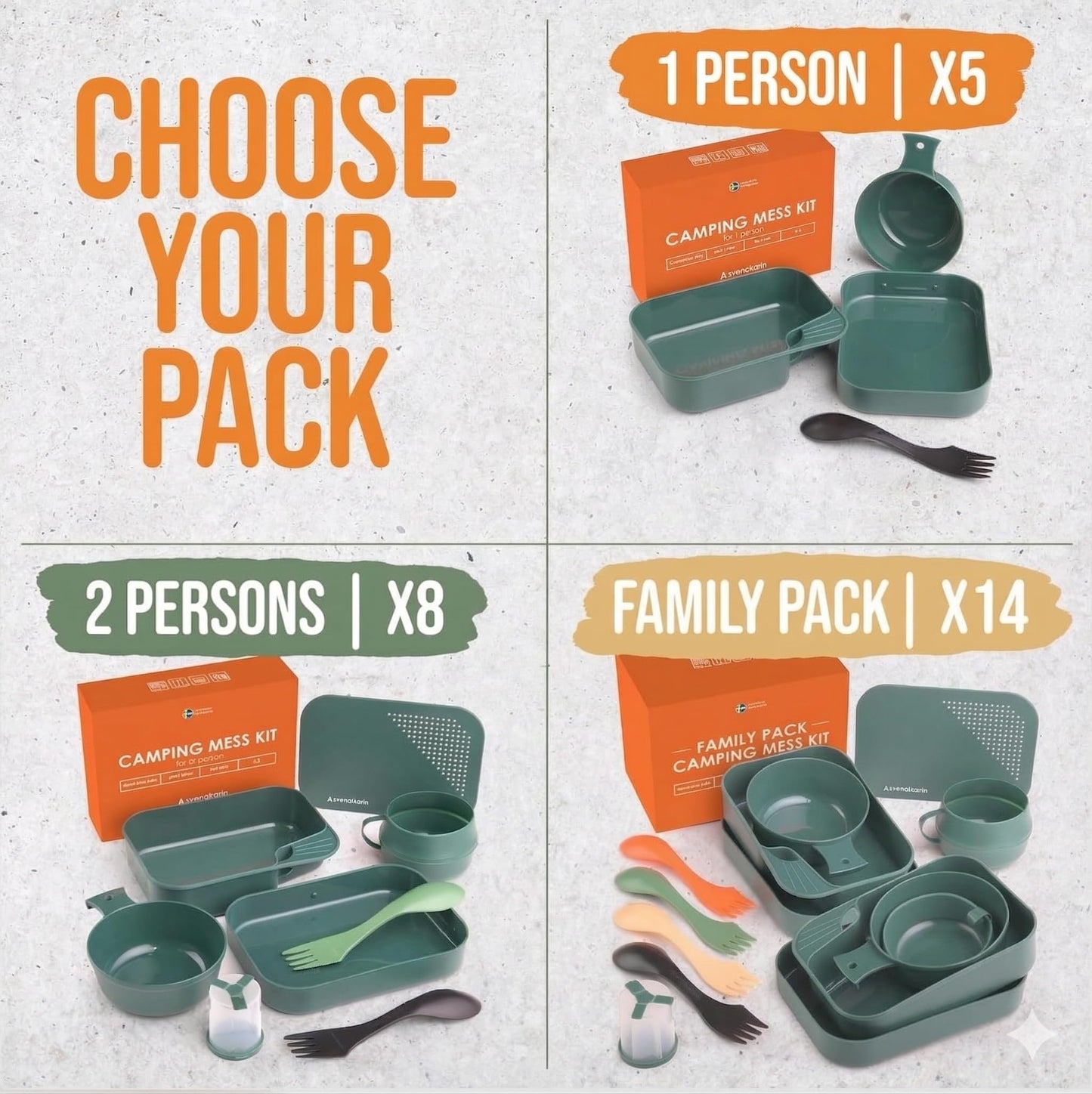 Camping Set for 1 Person – 4 Piece Outdoor Dining Kit with Plate, Cup & Camping Utensils – Plastic Reusable Utensils Mess Kit for Picnic – Lightweight Compact Storage