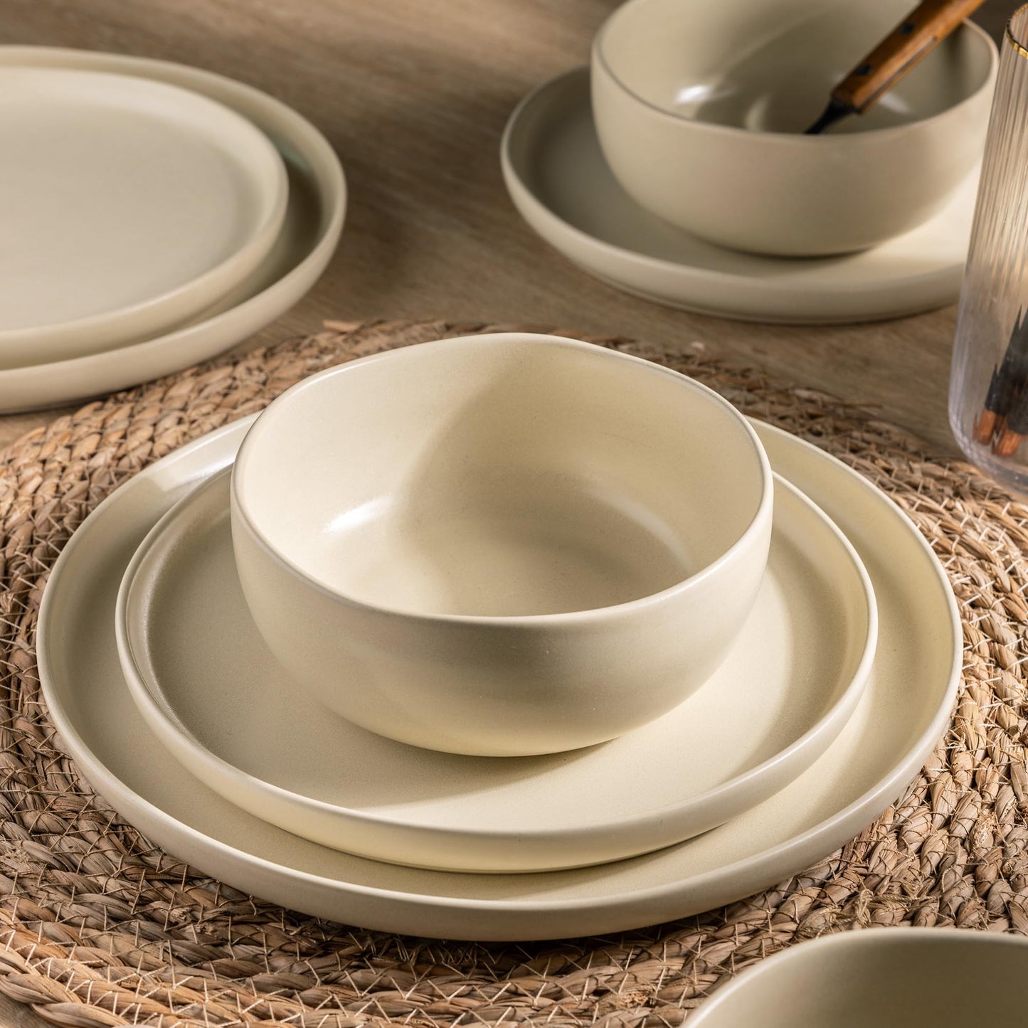 AmorArc Ceramic Dinnerware Sets, Wavy Rim Stoneware Plates and Bowls Sets,Dishwasher & Microwave & Oven Safe Dishes set, Service for 4 (12pc)