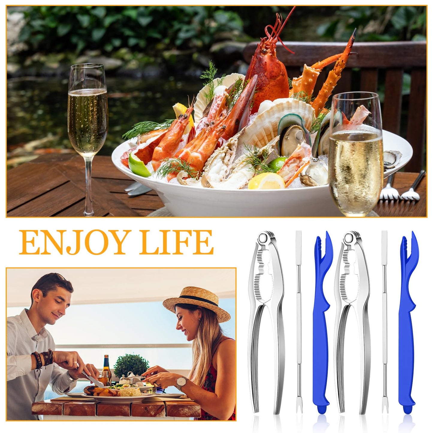 Zhehao 61 Pcs Seafood Tools Set Includes 20 Crab Crackers, 20 Lobster Shellers, 20 Crab Leg Forks and 1 Storage Bag, Nut Cracker Set for Kitchen Party Tools(Blue)