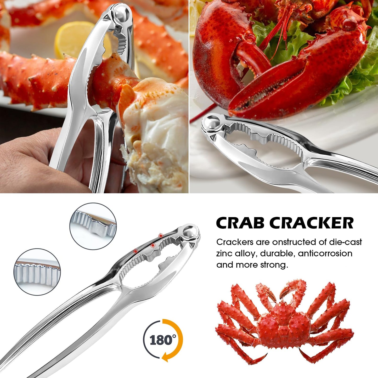 Crab Crackers and Tools,18-Pieces Seafood Tools Set Includes 5 Crab Crackers, 5 Lobster Shellers, 5 Crab Leg Forks/Picks and 2 Seafood Scissors & Storage Bag - Nut Cracker Set