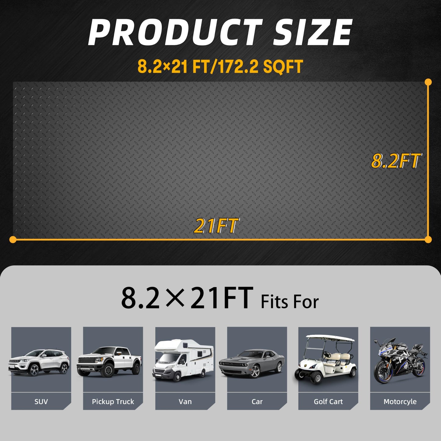 LulnCush 8.2x21 FT Garage Floor Mat, 2.8mm Thickened Diamond Plate PVC Garage Flooring Roll for Under Car Parking, Heavy Duty Garage Floor Protector 172.2 SQFT for Garage, RV Trailer, Basement, Black
