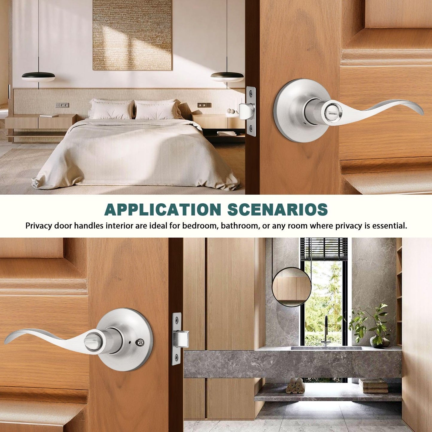 GOBEKOR 5 Pack Brushed Nickel Door Handle Interior Door Levers Privacy for Bedroom Bathroom Door Lock Keyless Wave Lever Door Handles