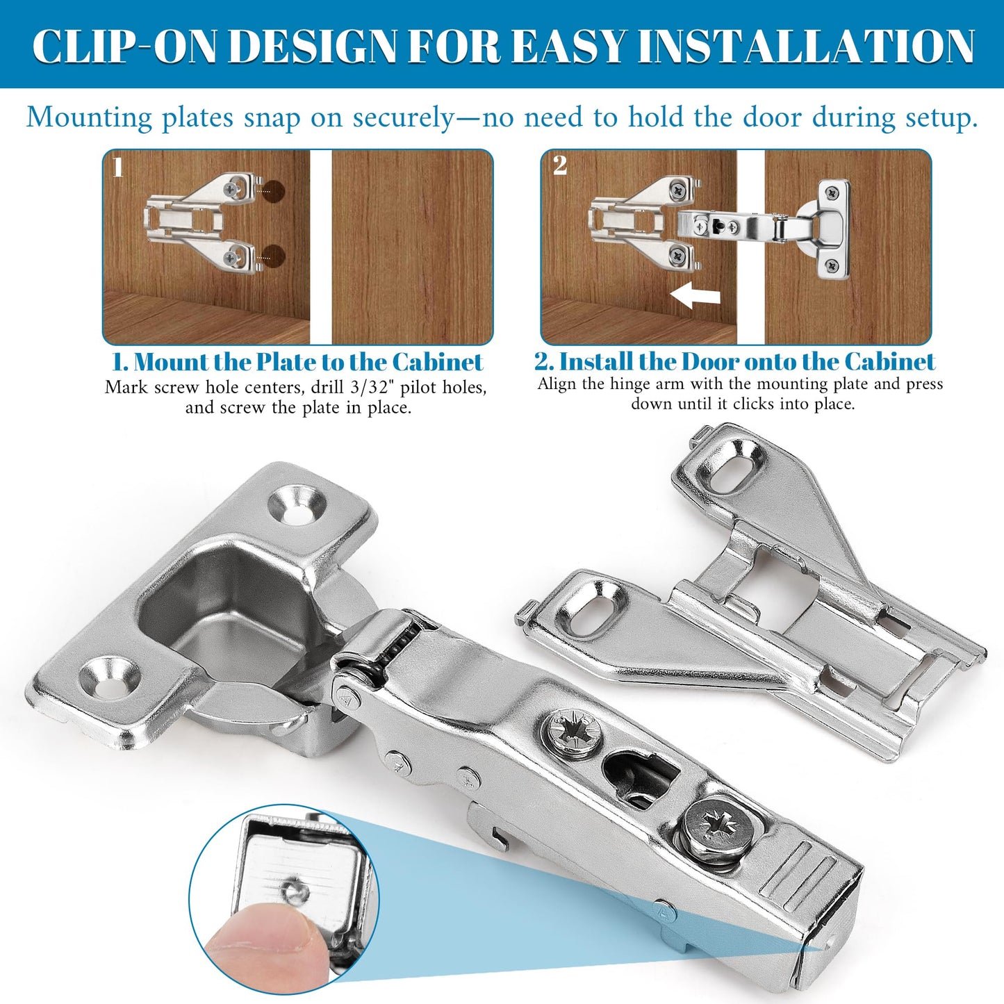 10 Pack 1/2'' Overlay Soft Close Cabinet Hinges – 105° 3D Adjustable Clip-On Concealed Cupboard Hinges for Kitchen Cabinet Doors, Hidden Cabinet Door Hinges with Screws